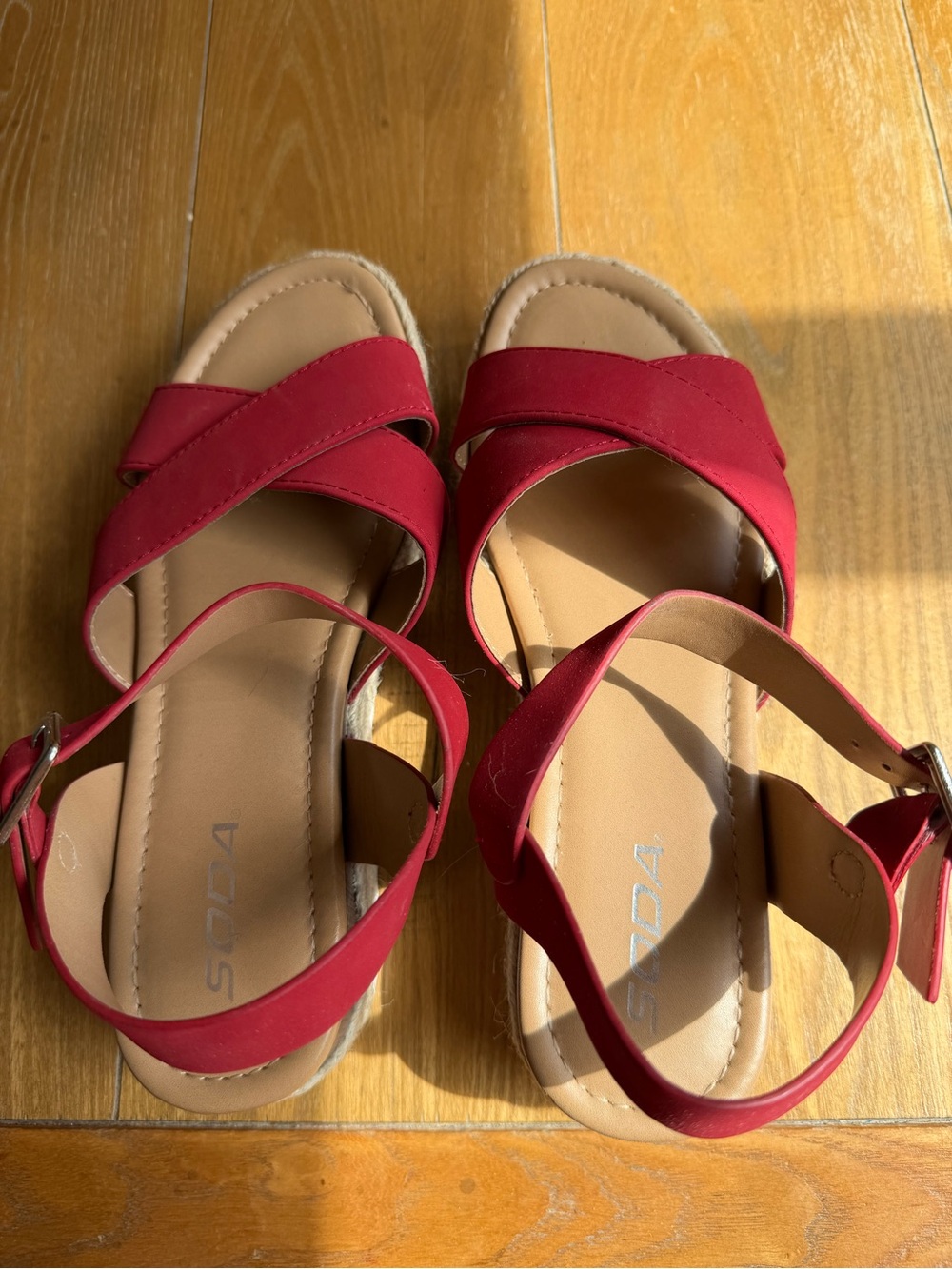 Soda Girls' Red Crisscross Ankle Strap Sandals
